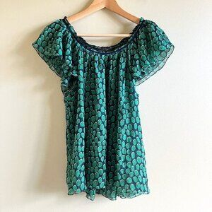 BCBGMAXAZRIA Off Shoulder Polka Dot Tiered 100%‎ Silk Blouse Top Womens Size M